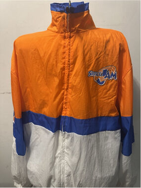 Champion Space Jam Windbreaker Jacket Mens M Orange Blue Colorblock Track Jacket